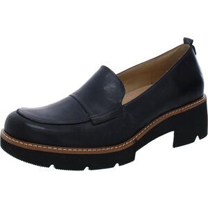 Naturalizer Womens Darry Leather Slip On Loafer Heels Black 8 Narrow (AA,N)